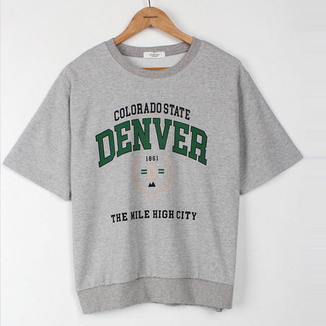 빼빼 여성용 라운드넥 덴버레터링 5부 반팔 티셔츠