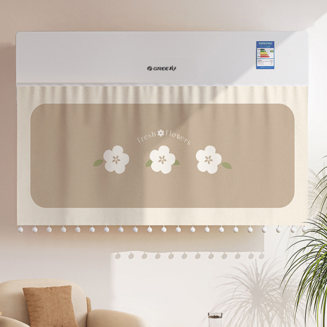 릴리픽 바람막이 에어컨 가리막 커튼 90 x 50 cm + 벨크로 세트, 1세트, 커튼(브라운 플라워)