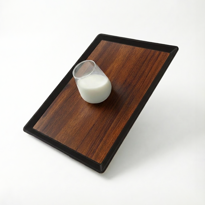 리빙메이트 우디브라운 논슬립 사각 쟁반, 우드무늬, 1개