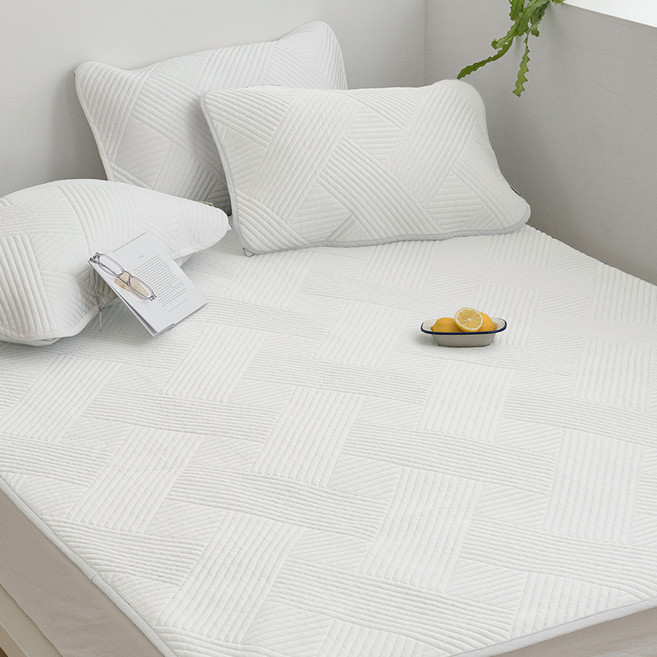 바자르 얼음결 3중직 냉감 밴딩 패드, 격자 화이트, 쿨매트