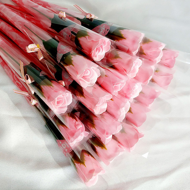 아르띠콜로 비누꽃 한송이 장미 꽃다발 세트, 핑크, 20개