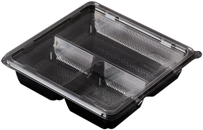 대성 정사각 반찬샐러드용기 몸통 + 뚜껑 세트 3칸 검정, 200세트