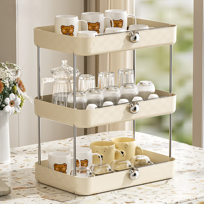 델리리움 주방 인테리어 감성 물빠짐 컵 식기 건조대 33 x 22 x 44 cm, 크림, 1개, 3단
