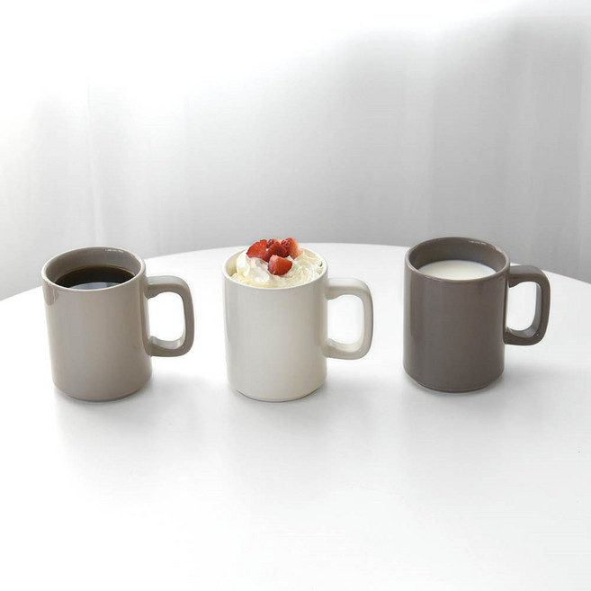 프렐류드 미에뜨 머그 380ml x 3종 세트, 아이보리, 베이지, 브라운, 1세트