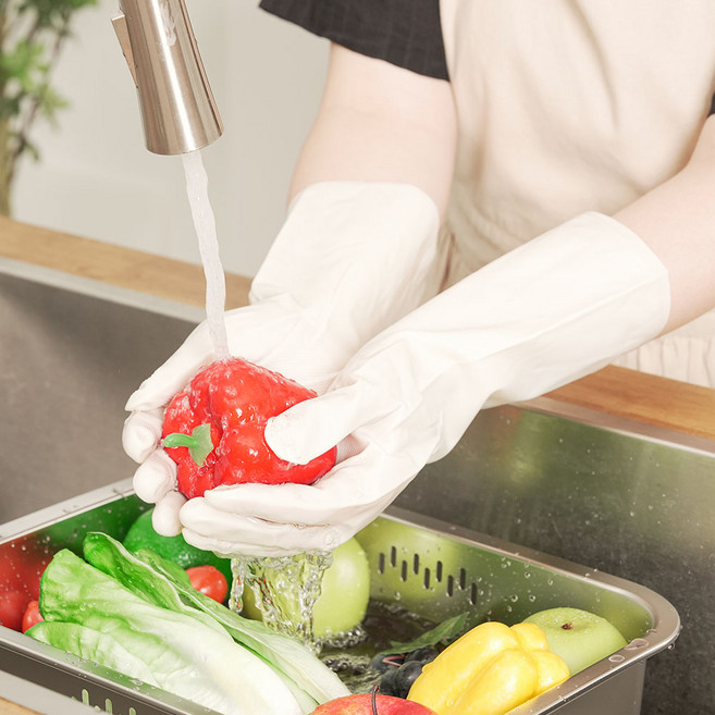 VIVACASA 易穿脫廚房用丁腈橡膠手套 雙手組, 3套, 大(L), 象牙白