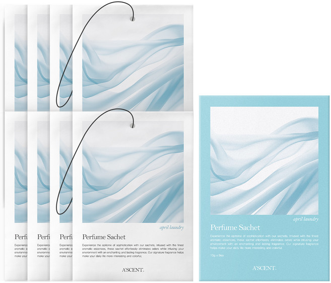 에이센트 퍼퓸 사쉐 옷장방향제 M 에이프릴 런더리 본품, 10g, 8개, 에이프릴런더리