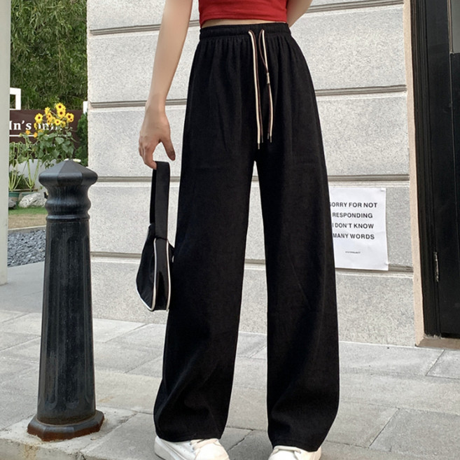 반야스토리 여성용 간절기 편한 밴딩 코듀로이 와이드 바지 SS136