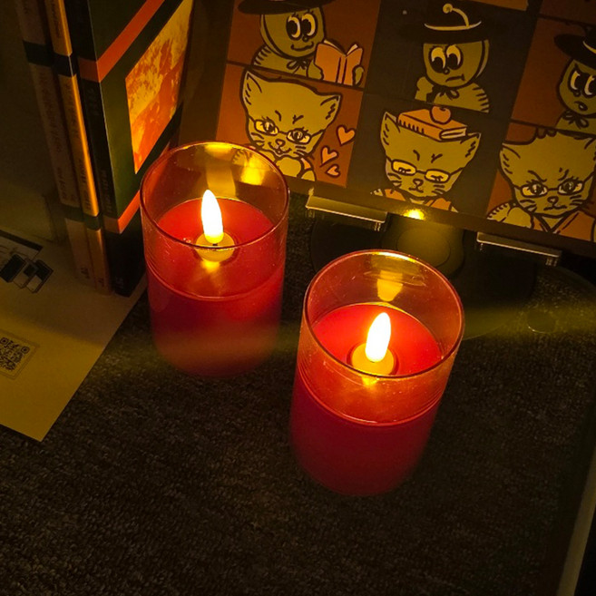 파티쇼 리얼 LED양초 중형 9.5cm, 레드, 2개