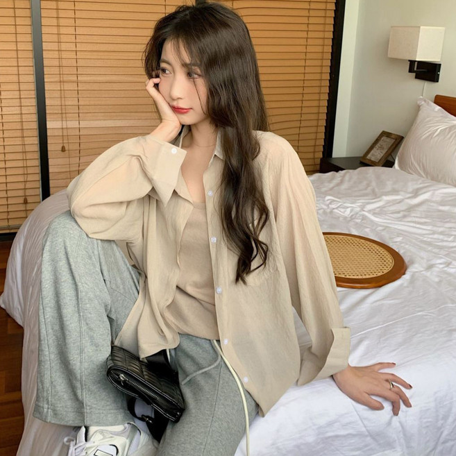 DMELD 女款薄袖長版襯衫