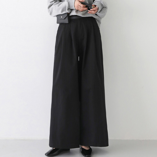 Pippin 女款雙褶後鬆緊帶寬版棉褲 #711093