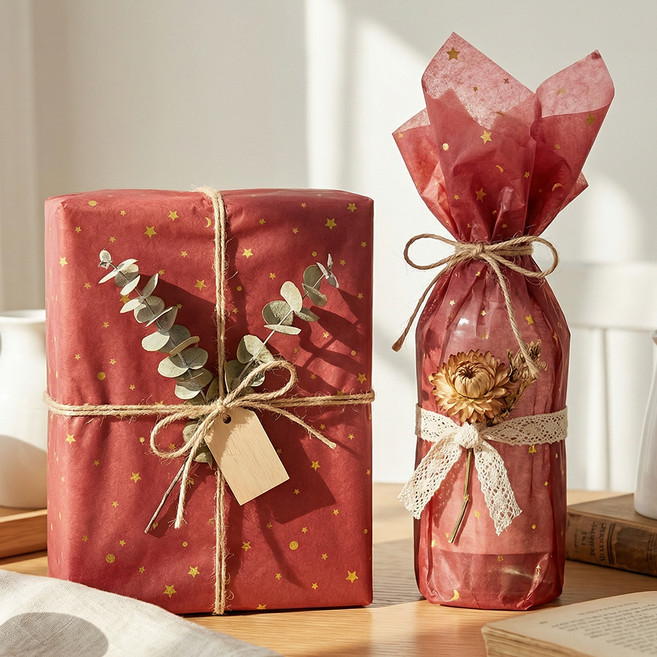 리드홈 선물포장용 2절 습자지 70 x 48 cm, 레드 + 골드별달, 20개