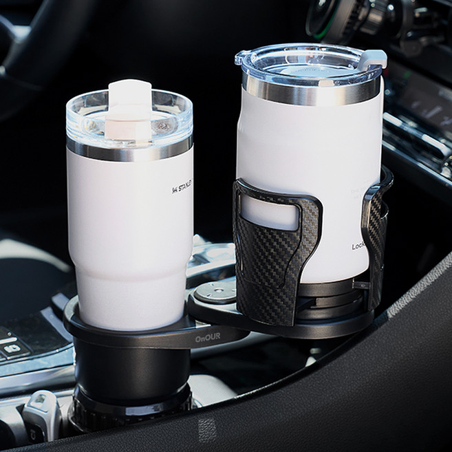 온아워 2in1 차량용 컵홀더 사이즈 조절 회전 확장형 텀블러 거치대, 1개, 블랙