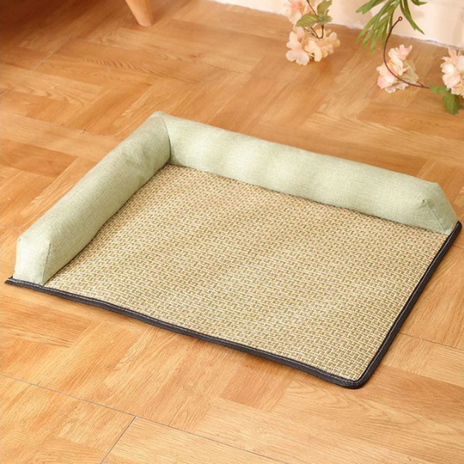 지앤와이 반려동물 등나무 여름 쿨 쿠션 매트 돗자리, L형 그린, 1개
