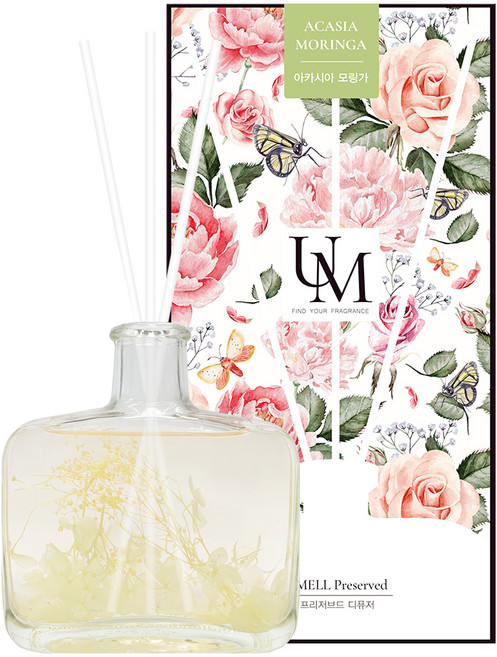 유멜 프리저브드 디퓨저 + 화이트 섬유스틱 3p, 아카시아모링가, 200ml, 1개