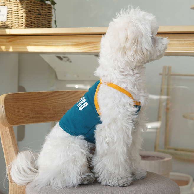 파스텔독 강아지 레터링 민소매 나시 크롭티셔츠, 블루, 1개