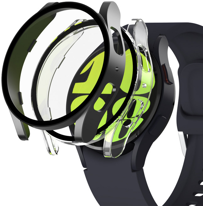 누아트 변색없는 갤럭시 워치 풀커버 하드 케이스 세트, 블랙+투명, 2개