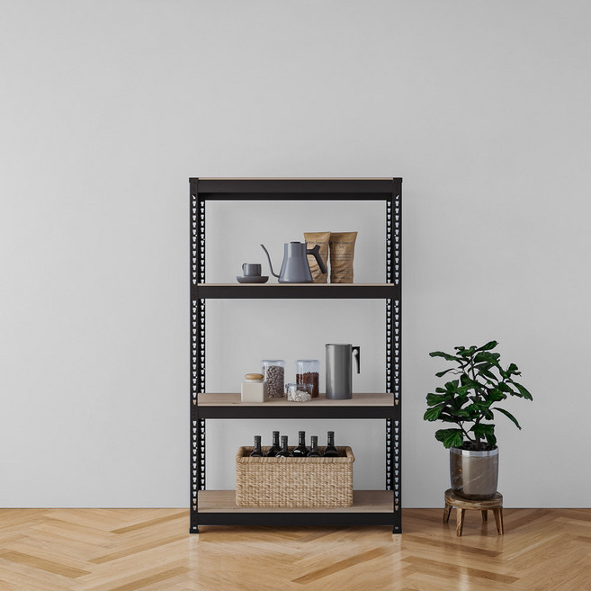 SPEEDRACK 免螺絲組裝式鋼製角鋼層架, 黑色, 4層