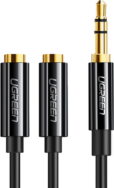 유그린 3.5mm 스테레오 이어폰 분배기 M to 2F 오디오 Y잭 케이블, 블랙, 1개, AV134