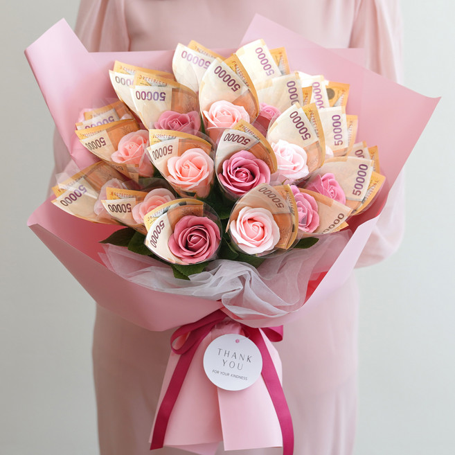 Beautiful Deco Sense 仿真肥皂鈔票花束 20入 + 購物袋, 1件, 粉紅色混合