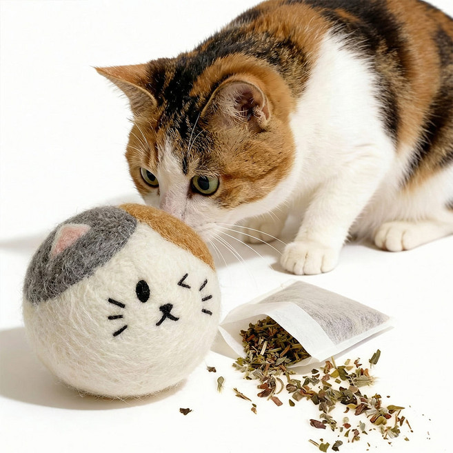 내꼬냥 대왕데굴이 고양이 캣잎 양모볼 장난감 10cm, 1개, 삼색냥이
