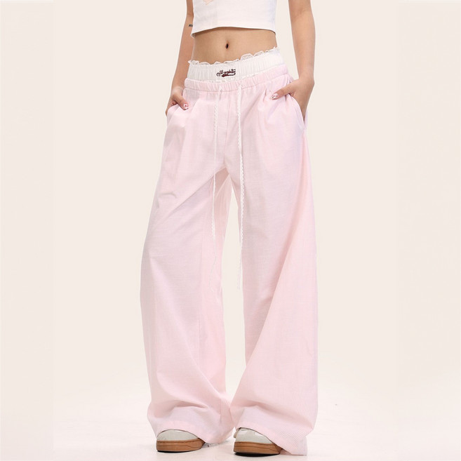 메이첼 여성용 발레코어 밴딩 레이스 와이드 팬츠 10509