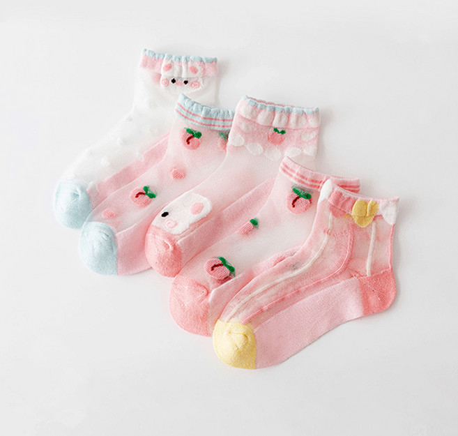 아이뿜 여아용 피치와 귀요미 시스루 양말 5켤레 세트 B125