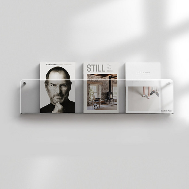 마켓플랜 아크릴 벽걸이 책장 꽂이 선반, 투명, 1단