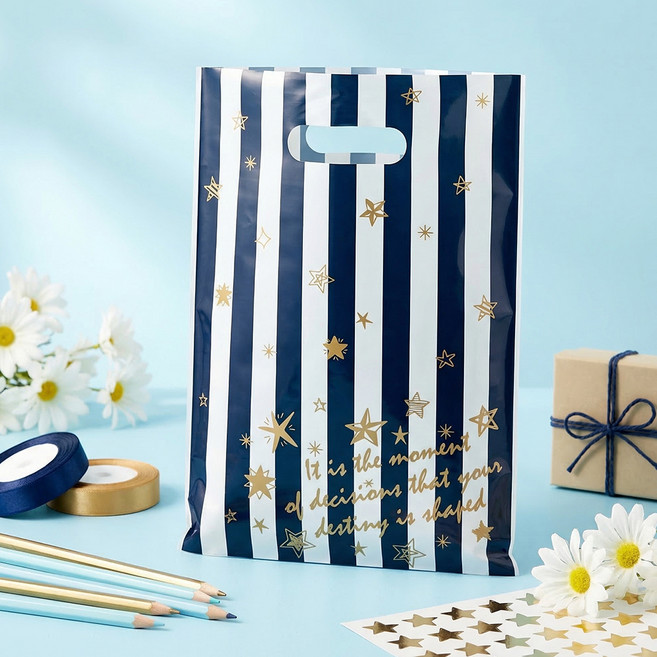 좋은기븐 손잡이 비닐 봉투 대, 별빛스트라이프 네이비, 40개