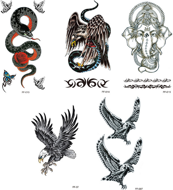 화려한 시리즈 문신타투 스티커 5종 세트 대형동물, 1세트, 대형동물 5장