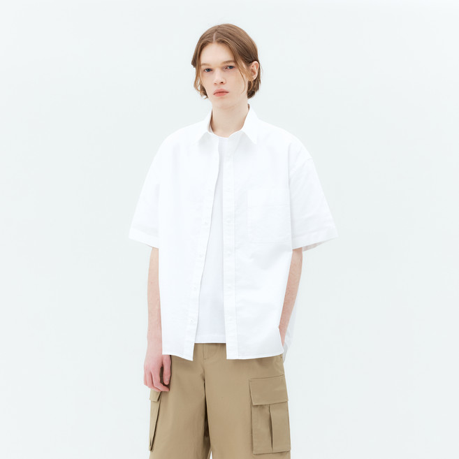 마인드브릿지 SMILEY ORIGINALS 옥스포드 오버핏 반팔 셔츠 MYWS3160