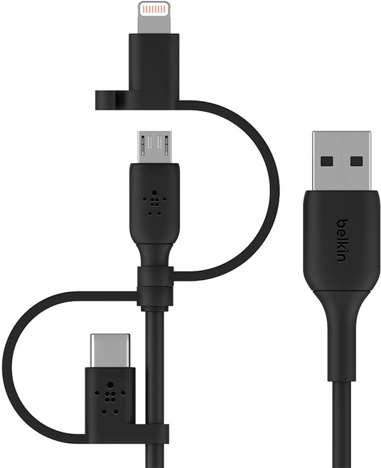 belkin 貝爾金 Boost Up USB-A to Micro-USB+Lightning+USB-C 三合一充電線, 1m, 黑色, 1條