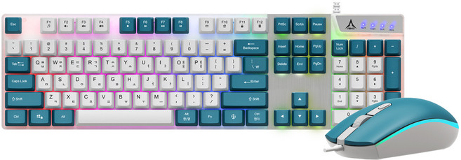 ABKO 雙色薄膜彩虹LED電競鍵盤滑鼠組 V1, 白色, KM500K(鍵盤), KM500M(滑鼠), 標準型