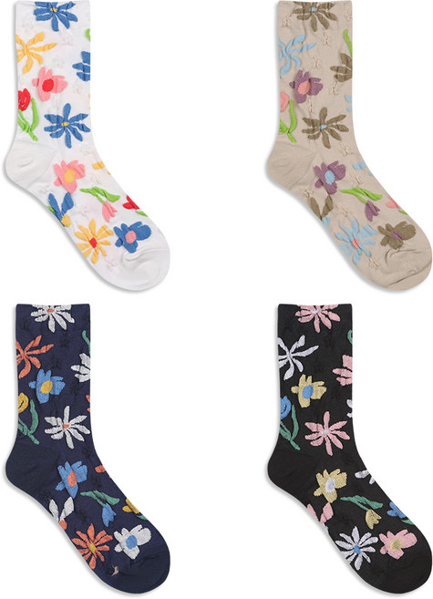 GGRN 여성용 캐주얼 7종 패턴 디자인 패션 양말 컬렉션 4켤레 세트