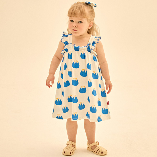 케어베어 여아용 통기성 블루블루 러블리 프릴 원피스