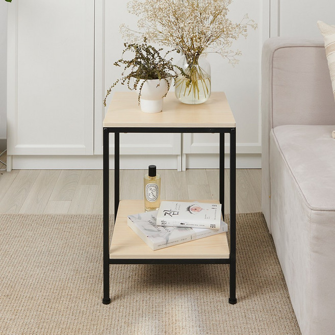 식스포인츠 스타빌 철제 2단 협탁 테이블, 블랙, 1개