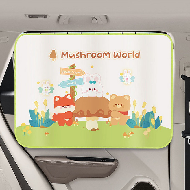 도림 귀여운 캐릭터 차량 햇빛가리개 암막 레일 자동차 커튼, 동물마을, 1개