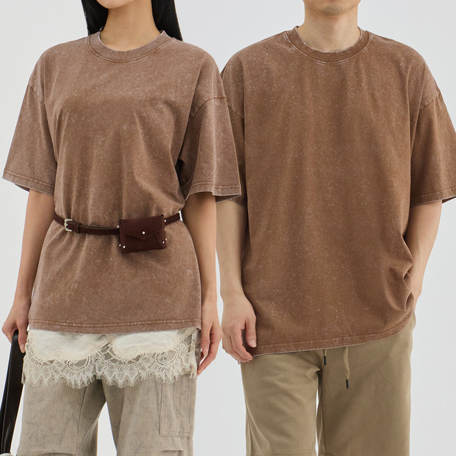 엘쏘 남여공용 루즈핏 피그먼트 워싱 반팔티