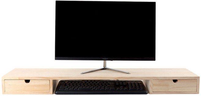 포메리트 포리드 원목 와이드1000 트윈서랍 모니터받침대, 소나무 원목색