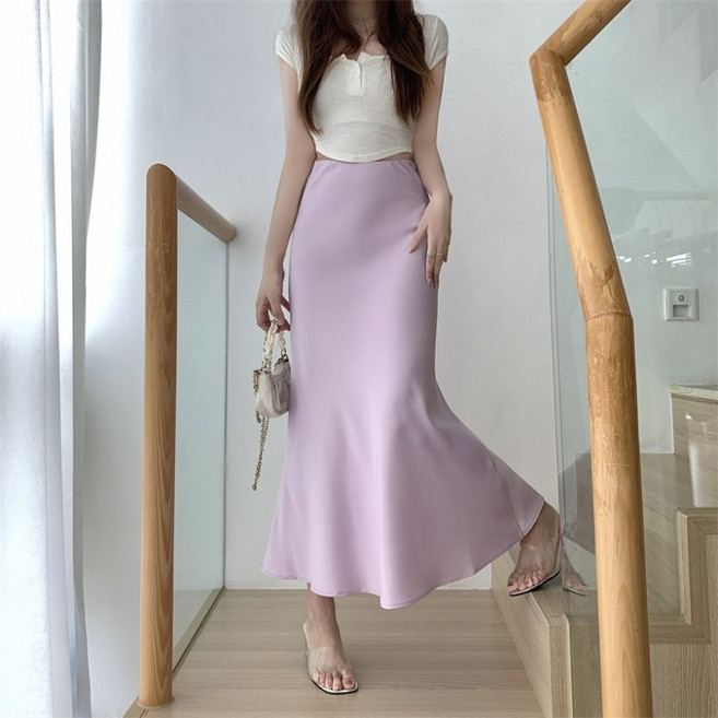 I'M MONG 女款 Miresa 緞面魚尾喇叭鬆緊長裙