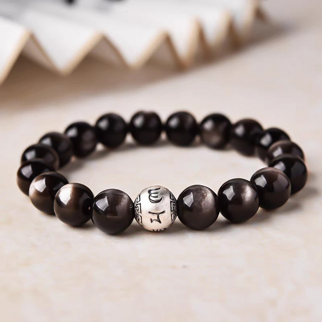 붓다베스트 실버 육자진언 흑요석 염주 팔찌