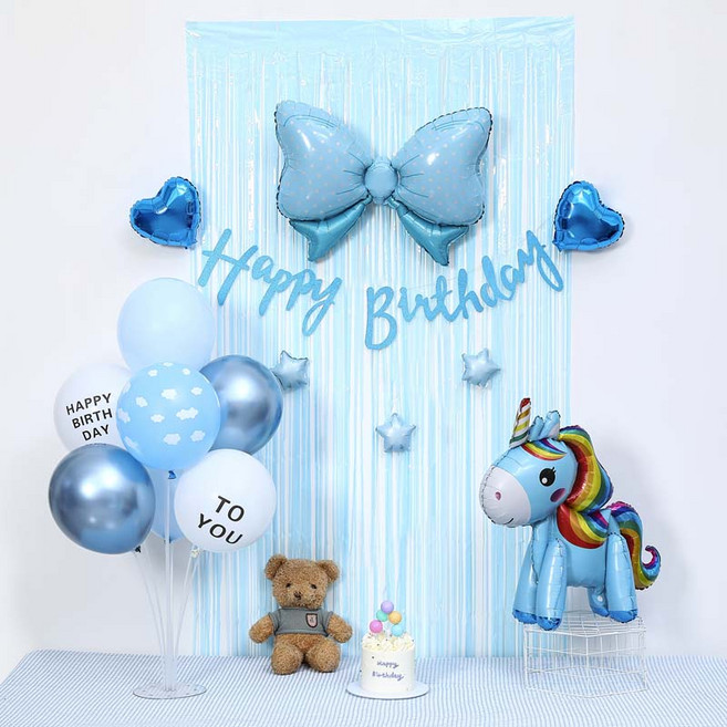 피앤비유니티 블루 케익풍선 가랜드커튼 세트, 02 블루유니콘, 1세트