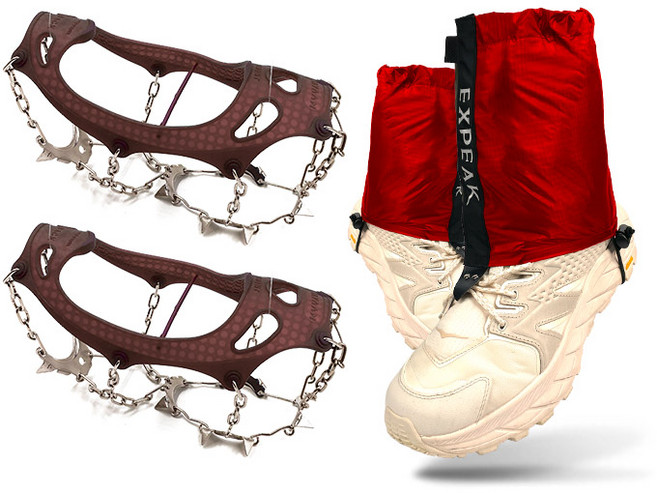 엑스피크 11P 아이젠 + 트레일 숏스패츠 세트, 브라운(아이젠), 레드(스패츠)