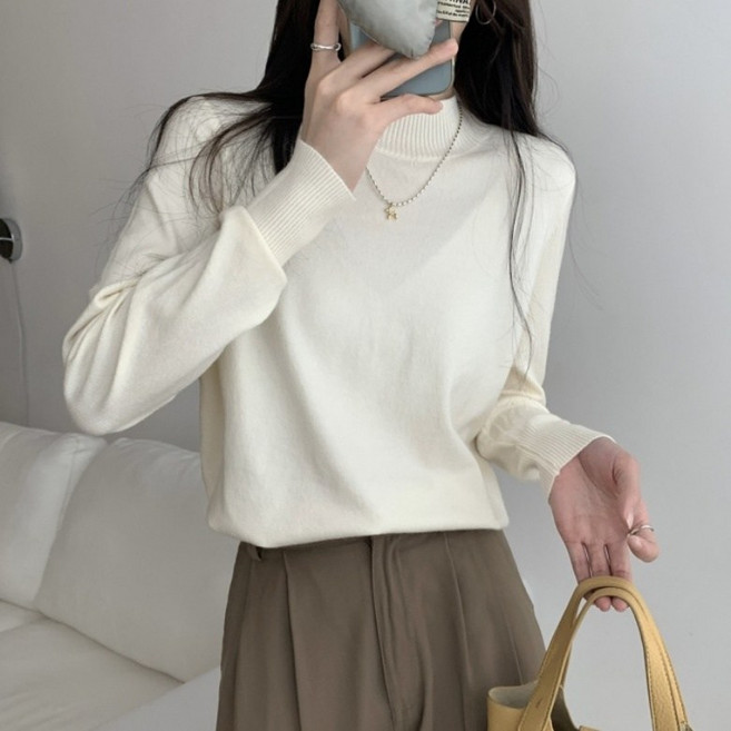I'M MONG 女款基本版型半高領素色長袖針織T恤 R6S097