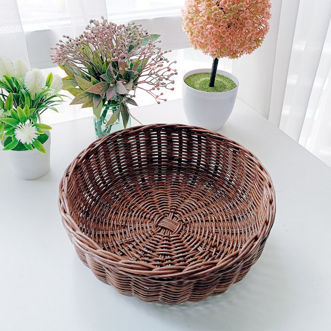 라탄샵 원형 간식 소품 라탄바구니 J062H, 브라운, 1개