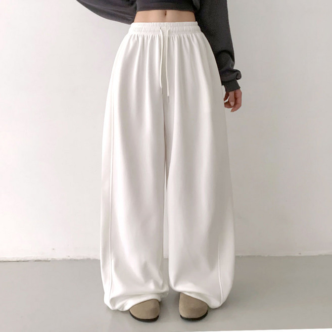 플랜데이 여성용 롱/숏 기장 버블 핀턱 아방 와이드 트레이닝팬츠