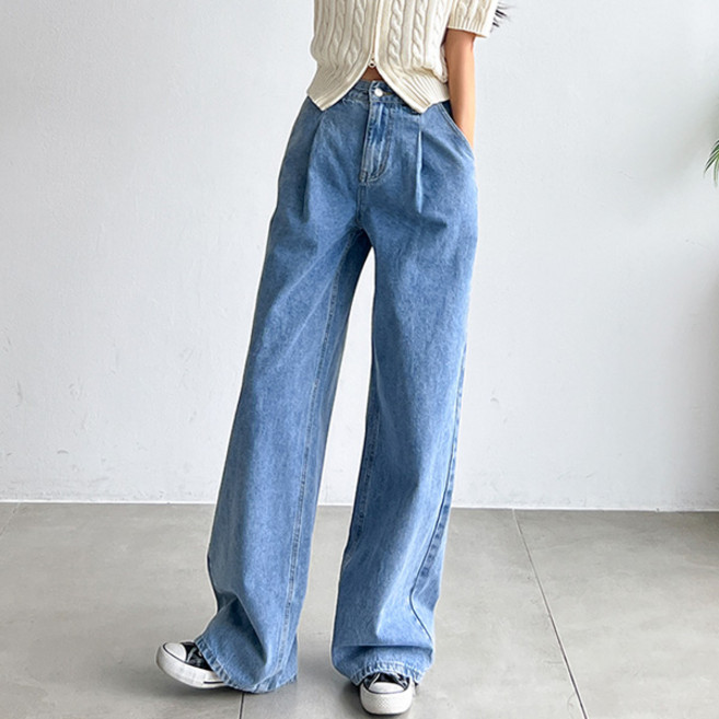 피핀 여성용 숏/중/롱 어텀 핀턱 와이드 데님 팬츠 롱 710113