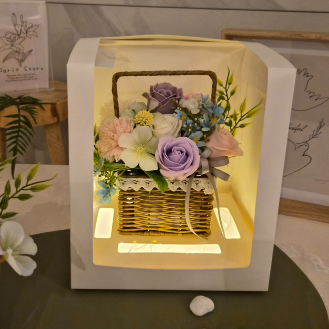 블뤼엔 조화 네츄럴 무드등 비누꽃 바구니, 퍼플, 1개