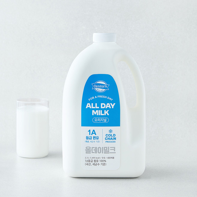 덴마크 국내산 All Day Milk 신선한 오리지널 1A등급 우유, 1개, 2.3L