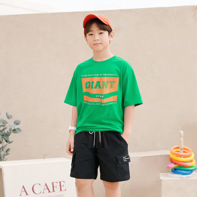 나나주니 아동용 라운드넥 자이언트 유니크 5부 바지 + 반팔 티셔츠 세트