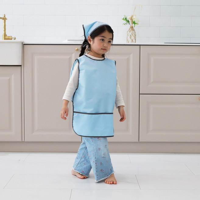 베베슈에뜨 아동용 딥파스텔 방수 민소매 앞치마 두건 세트